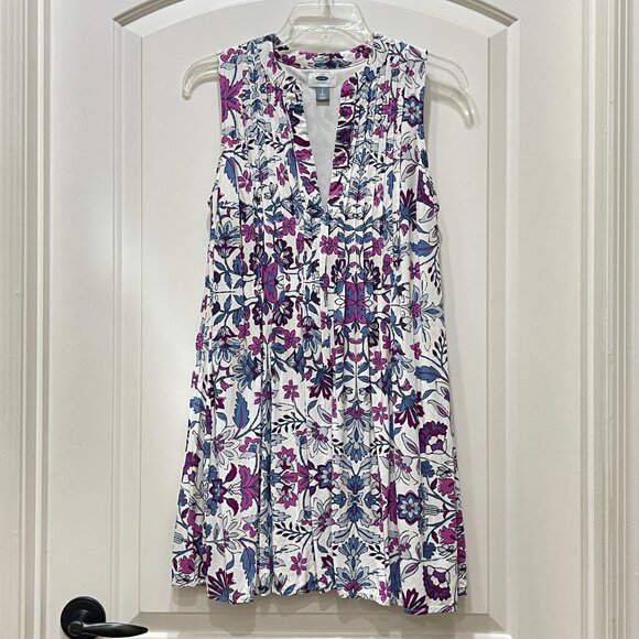 Old Navy Petite Dress Small SP Floral Purple Blue White Sleeveless Tank Lined - Picture 1 of 7